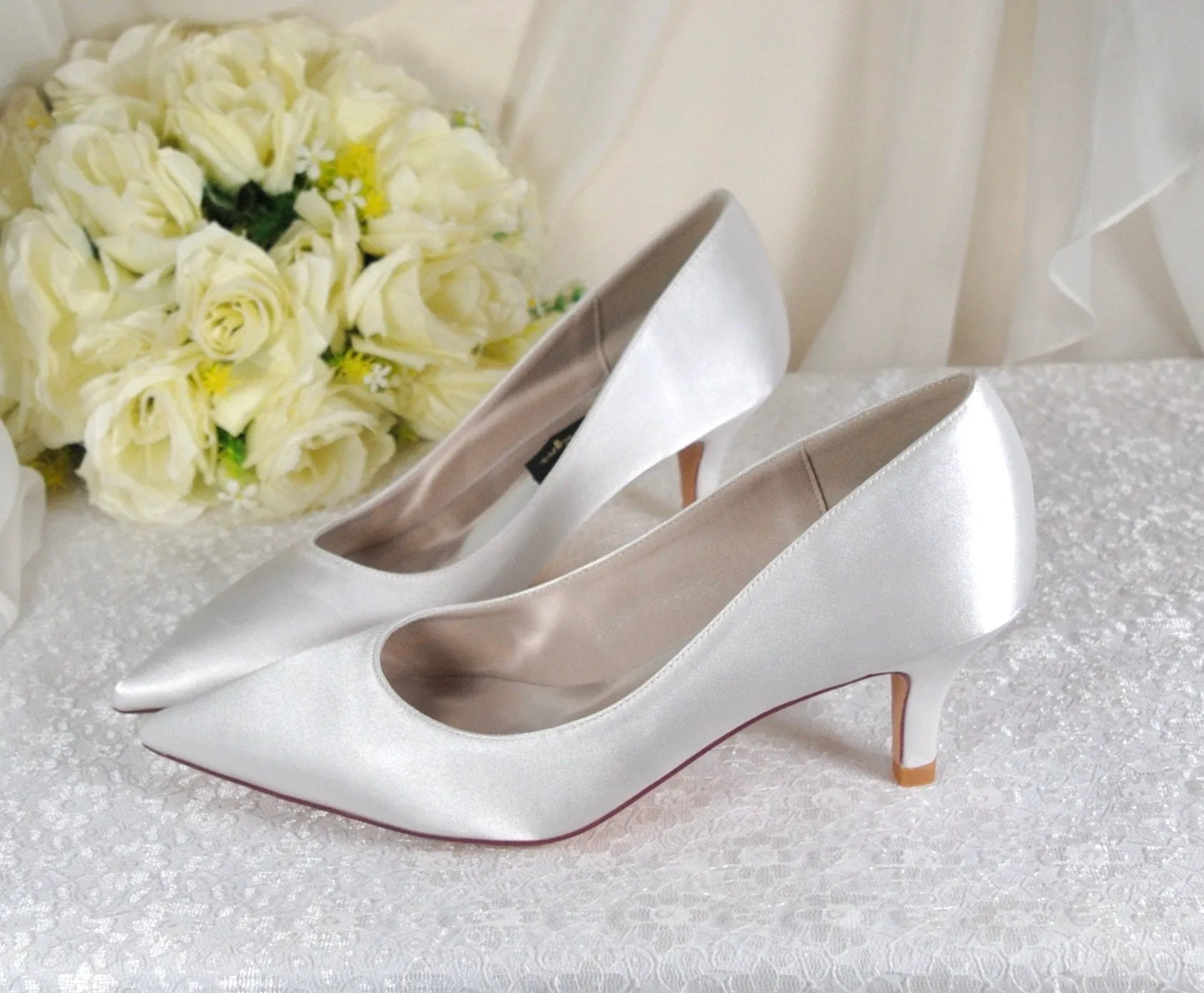 Elegant Bridal Satin Kitten Heels, Handmade Quality All Day Comfort Wedding Shoes for Bride Bridesmaid Hen Do Engagement Party Other Colours