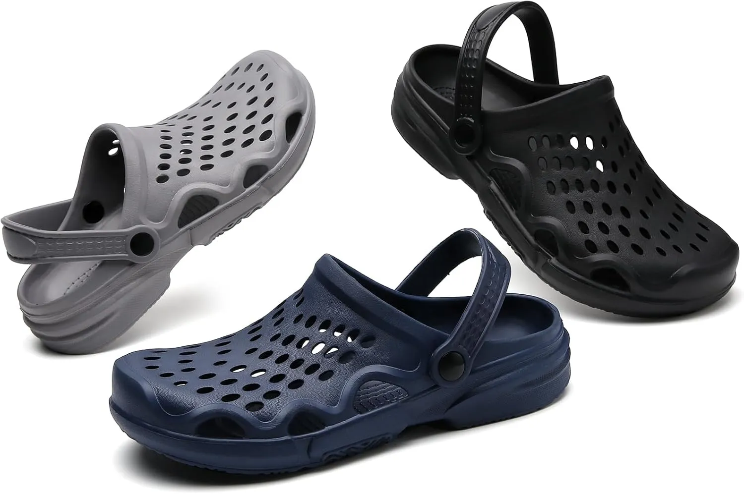 Eliogn Men Clogs,Adult Clogs Comfortable Lightweight Non-Slip Garden Shoes with Adjustable Strap Indoor Outdoor Mules Shower Summer Sandals Slippers
