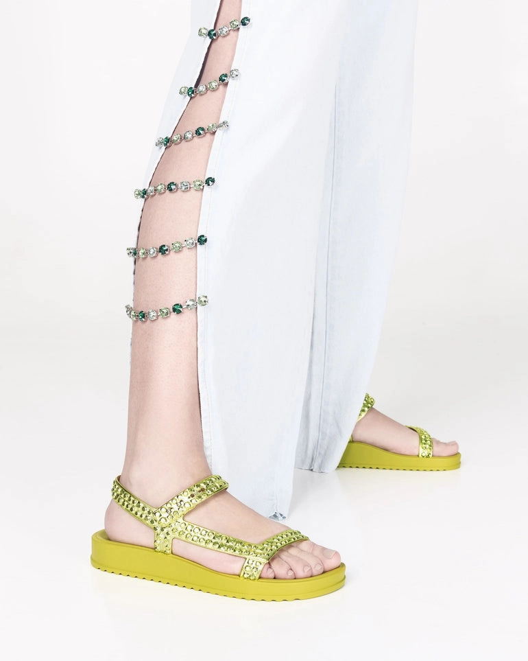 Lust - Green/Metallic Green Strap Locking Mechanism slip resistant texture