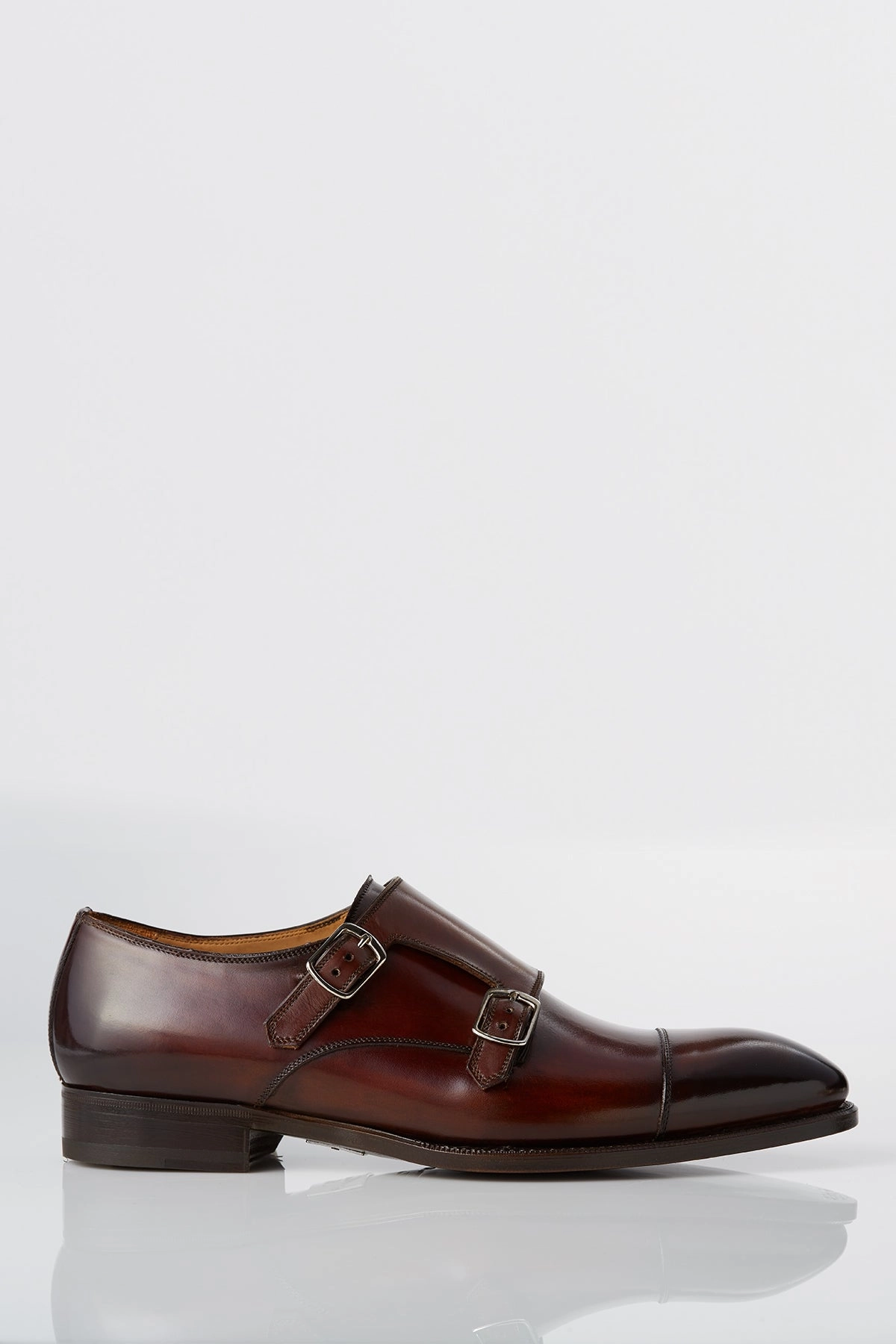 Valley Hike Night Run David August Leather Cap Toe Double Monk-strap Shoes in Whiskey Brown