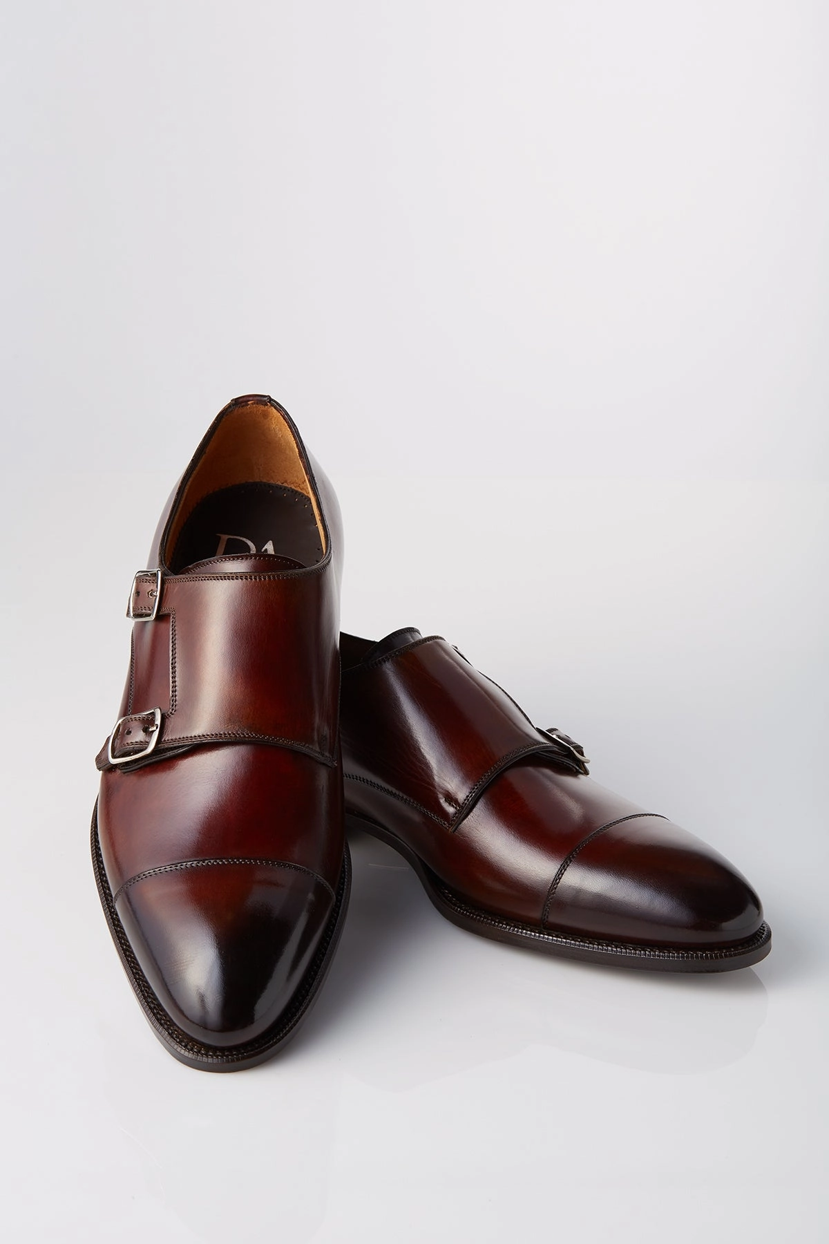 Rain Day David August Leather Cap Toe Double Monk-strap Shoes in Whiskey Brown