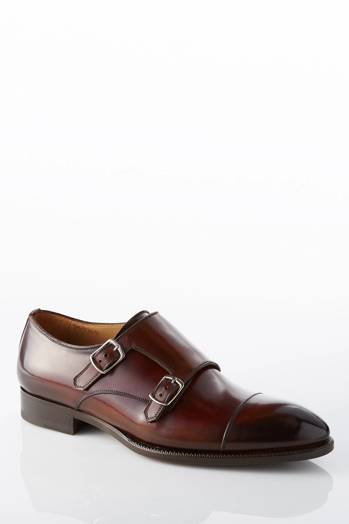 David August Leather Cap Toe Double Monk-strap Shoes in Whiskey Brown Even weight distribution
