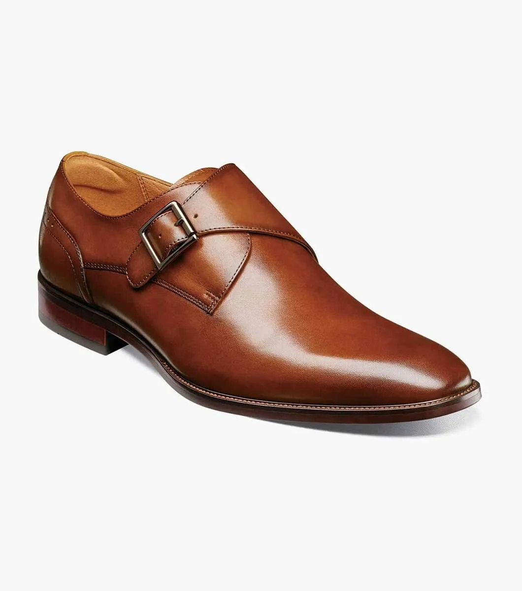 Cushioned arch Sorrento Plain Toe Single Monk Strap-Cognac | Florsheim