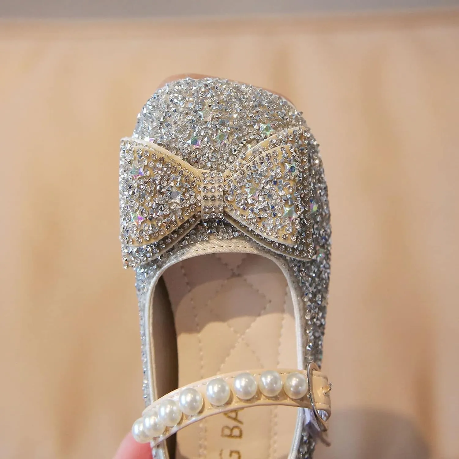 Fashion Autumn Girls Casual Shoes Rhinestone Sequin Bow Buckle Dress Shoes Dance Shoes Cute Shoes (Silver, 5.5-6 Years)