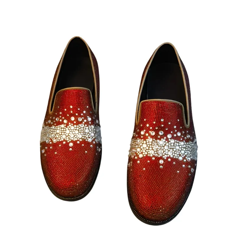 Fashion Men’s Rhinestone Loafers – Luxury Italian Leather Slip-Ons, Designer Crystal Dress Shoes