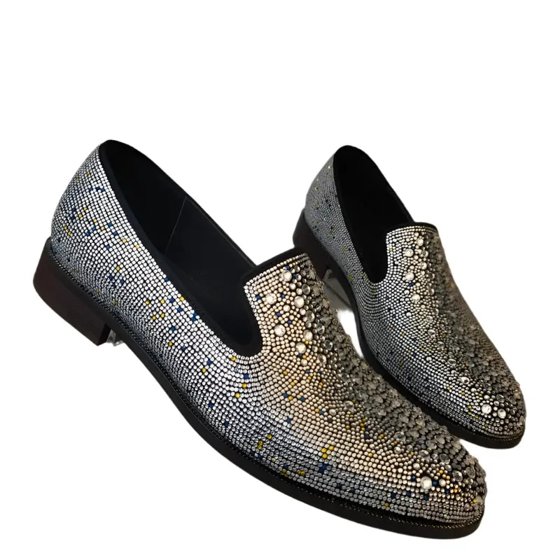 Fashion Men’s Rhinestone Loafers – Luxury Italian Leather Slip-Ons, Designer Crystal Dress Shoes