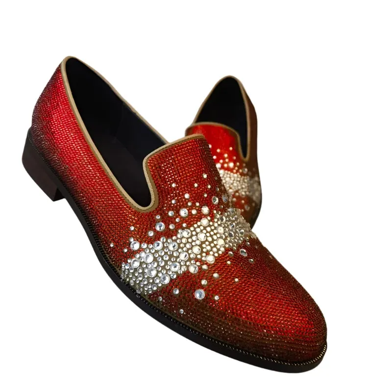 Fashion Men’s Rhinestone Loafers – Luxury Italian Leather Slip-Ons, Designer Crystal Dress Shoes