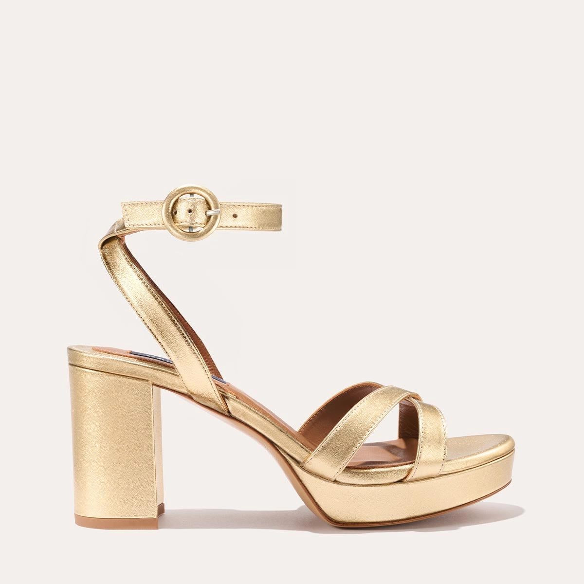 Non Slip Tread Geometry The Platform Sandal - Gold Nappa