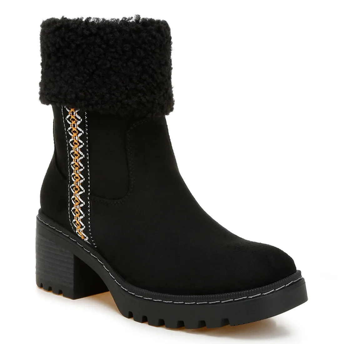 Faux Fur & Embroidery Detail Boots