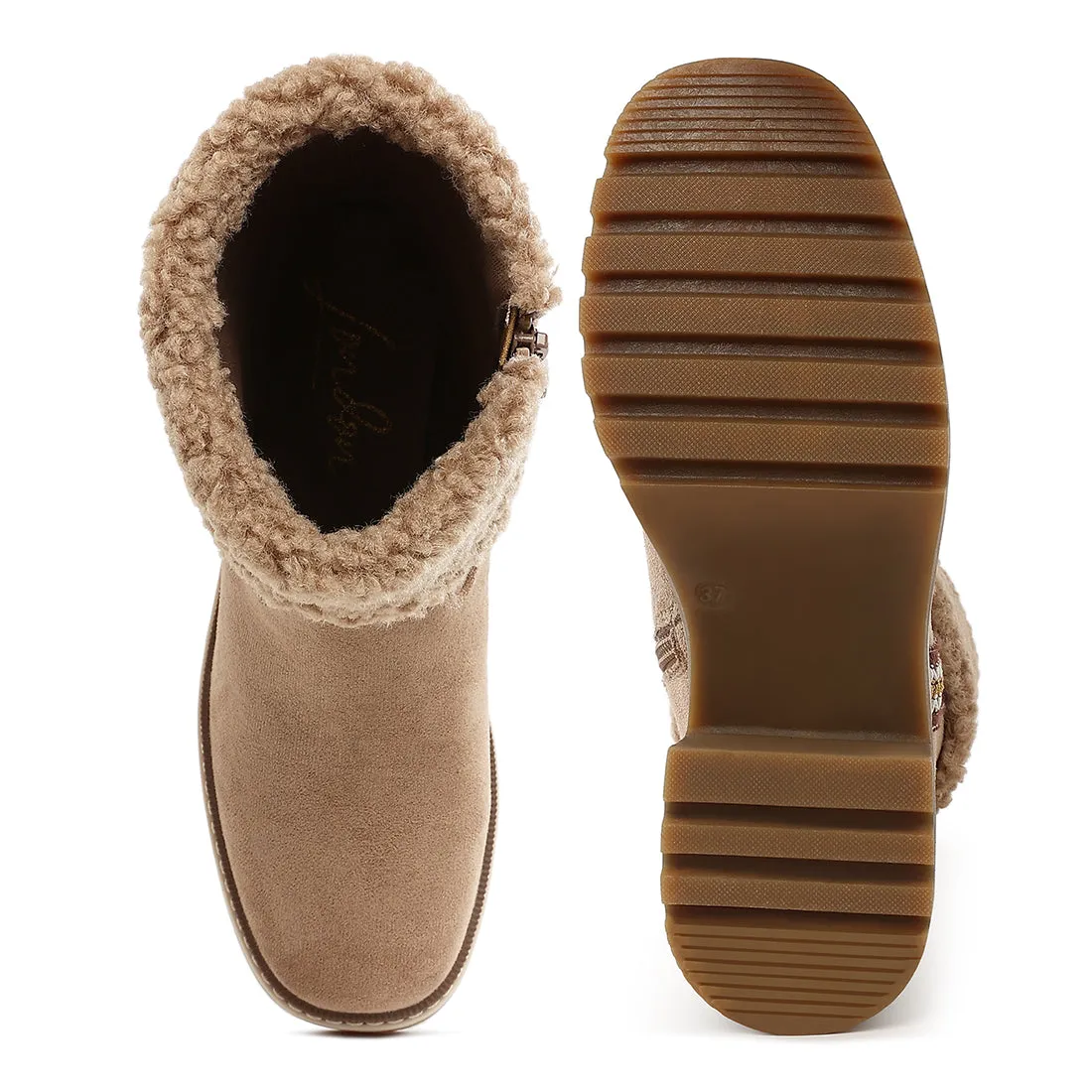 Faux Fur & Embroidery Detail Boots