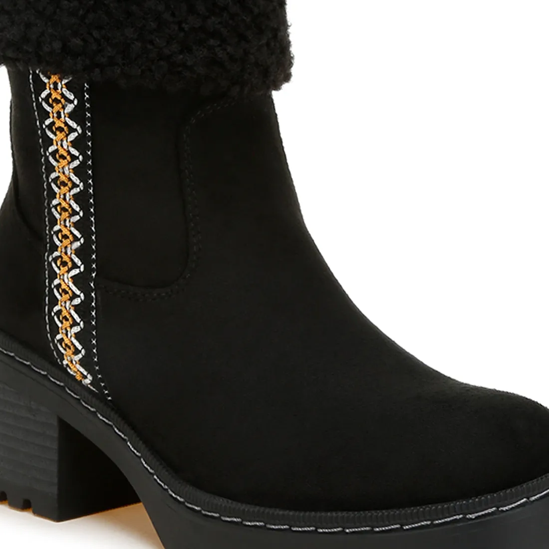 Faux Fur & Embroidery Detail Boots