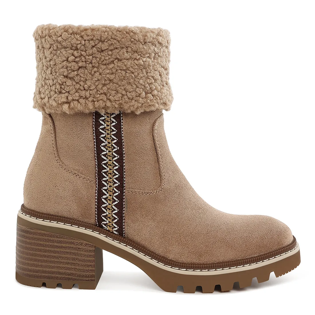 Faux Fur & Embroidery Detail Boots