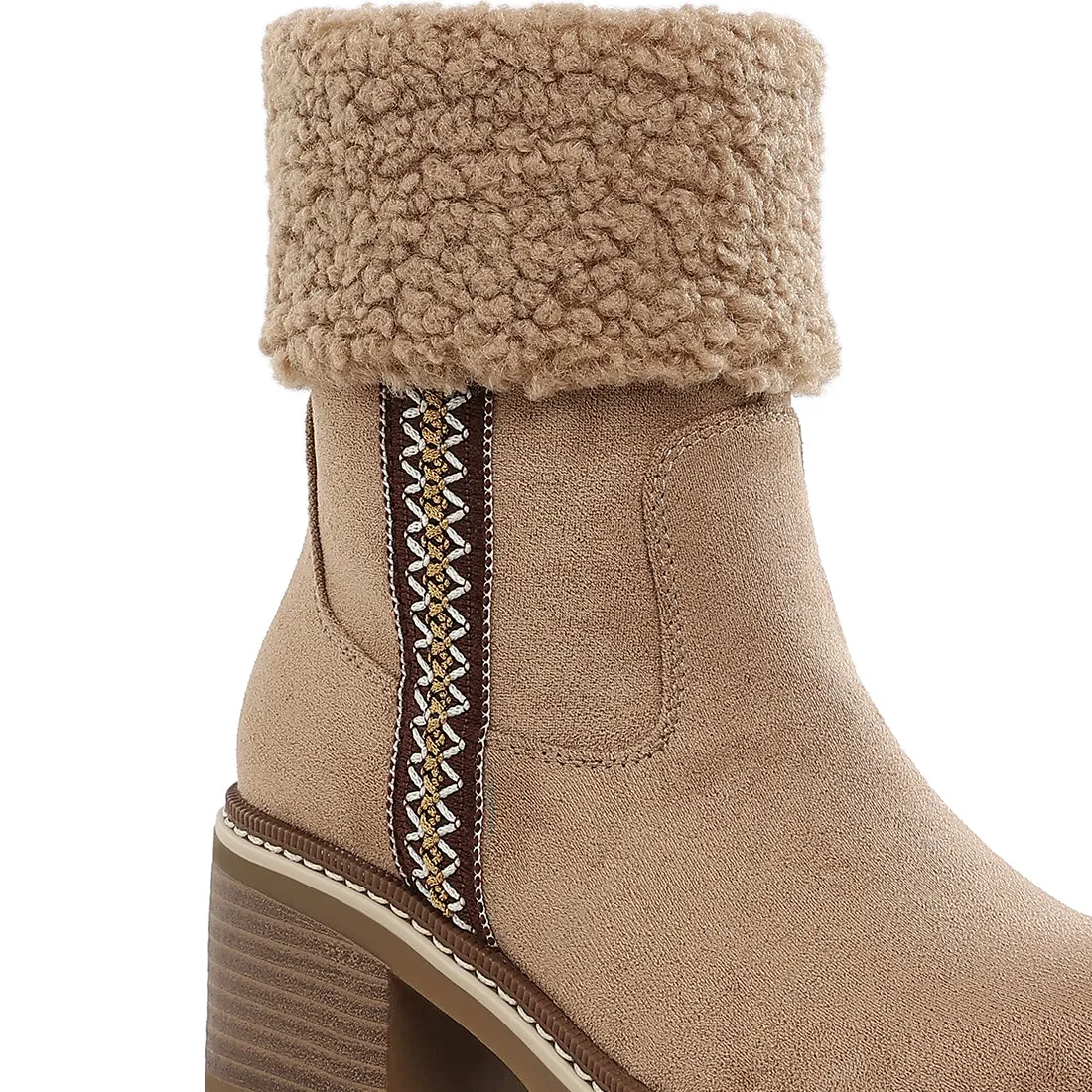 Faux Fur & Embroidery Detail Boots