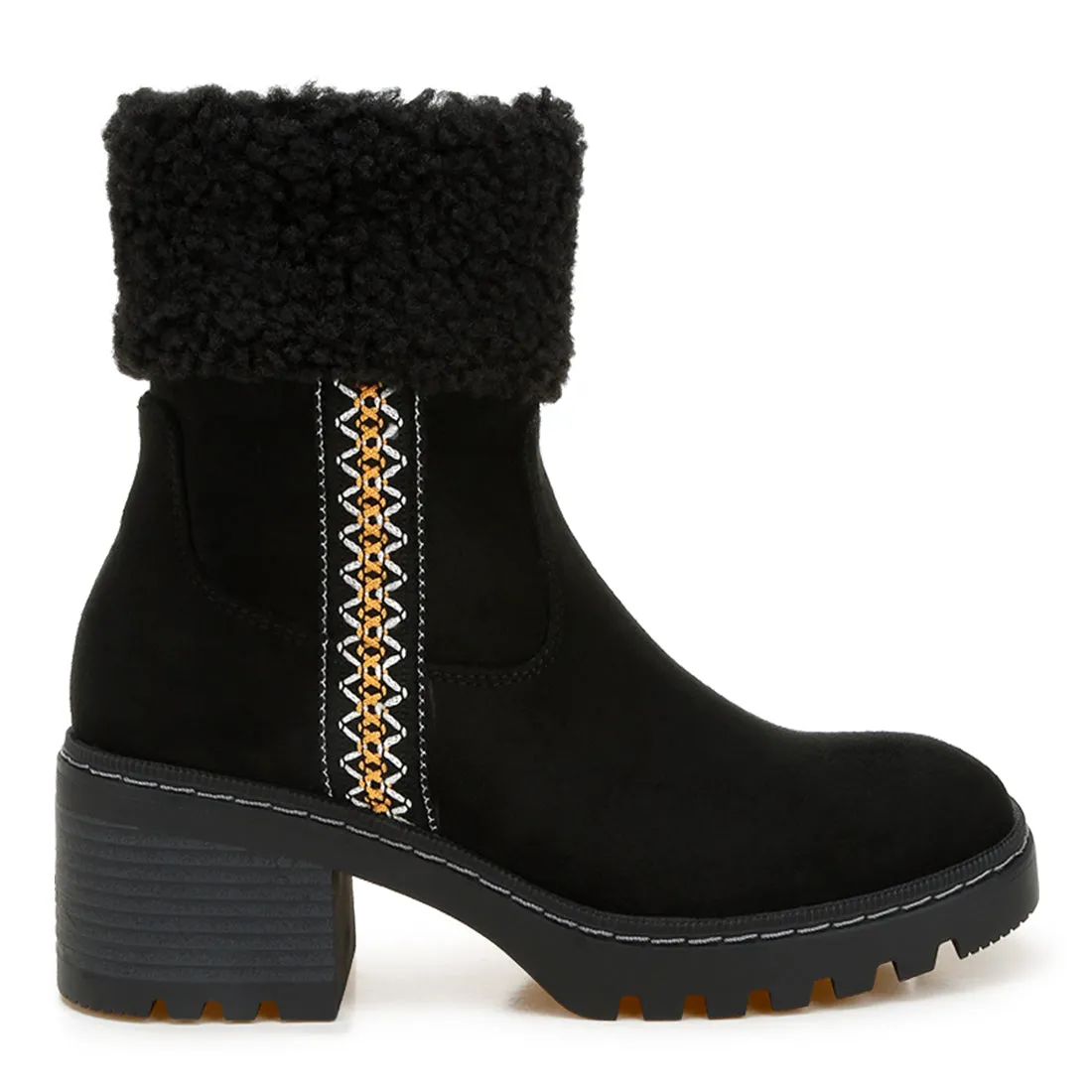 Faux Fur & Embroidery Detail Boots