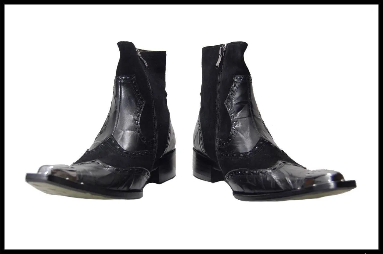 Fiesso Zip Up Marble Leather Dress Boots