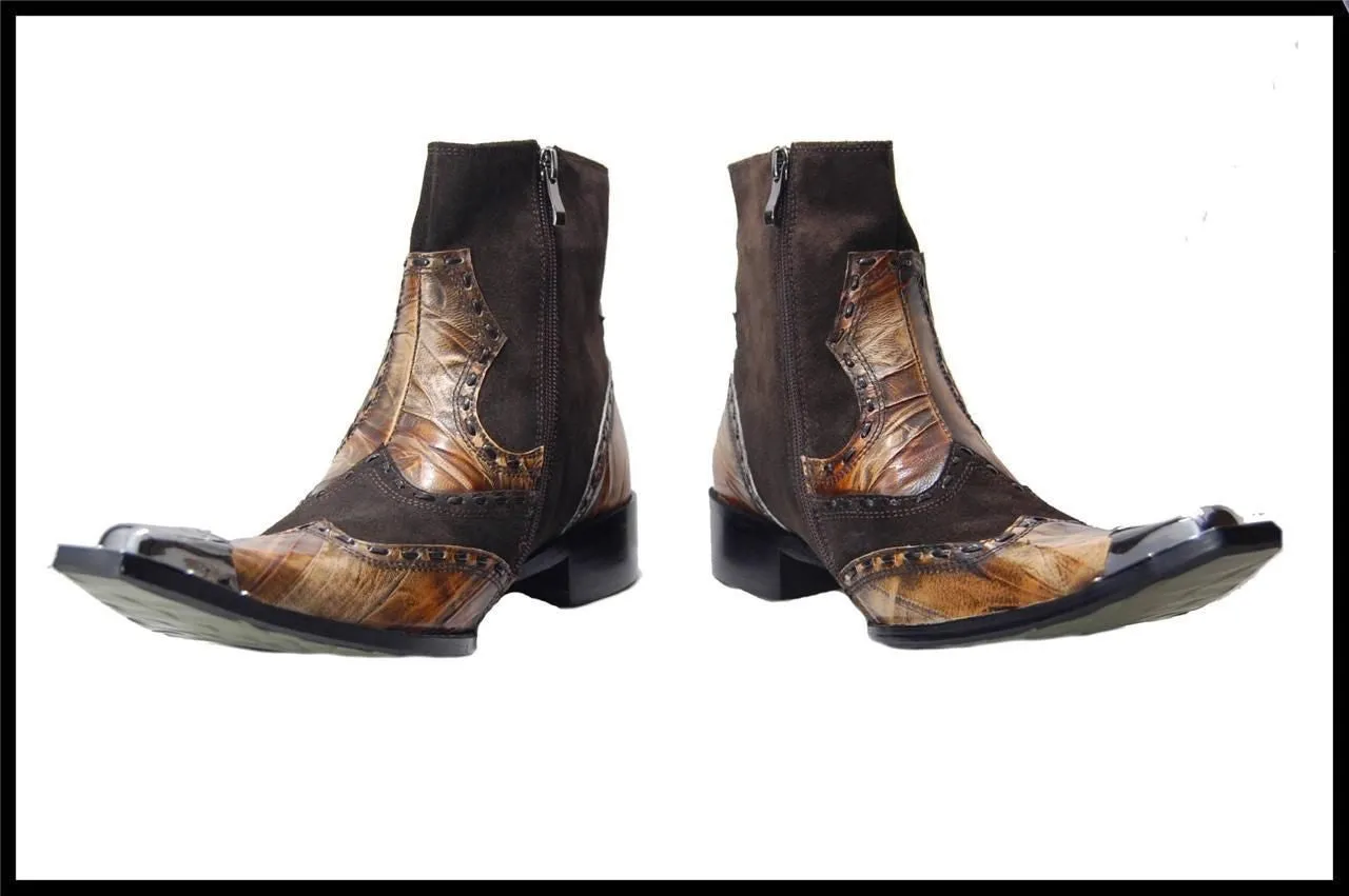 Fiesso Zip Up Marble Leather Dress Boots