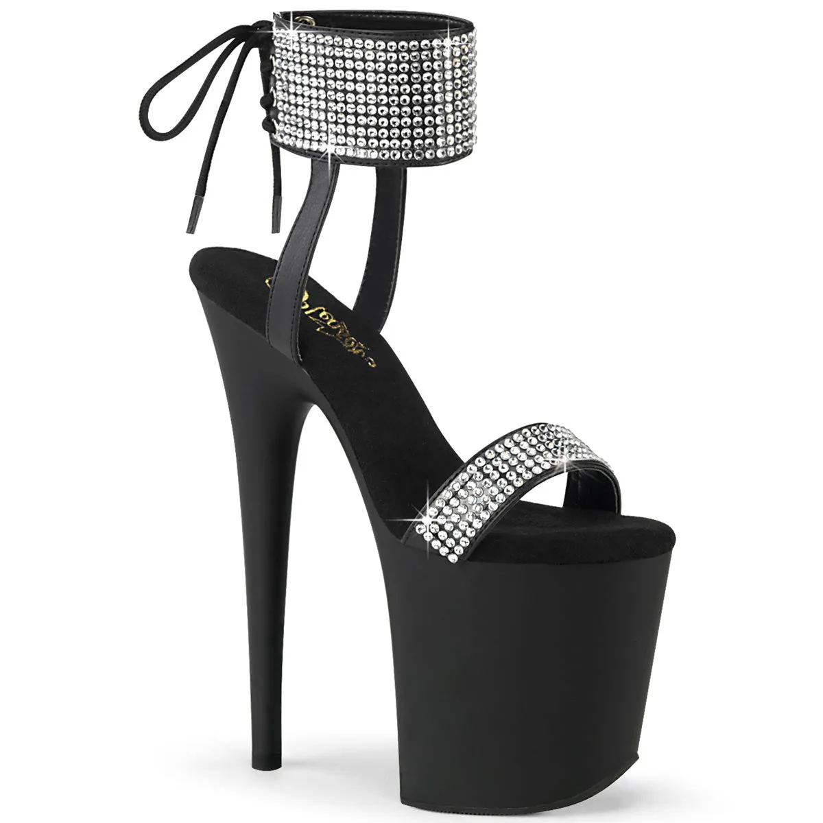 FLAMINGO-870 Pleaser 8" Heel Black Faux Leather-RS/Black Matte Platforms (Exotic Dancing)