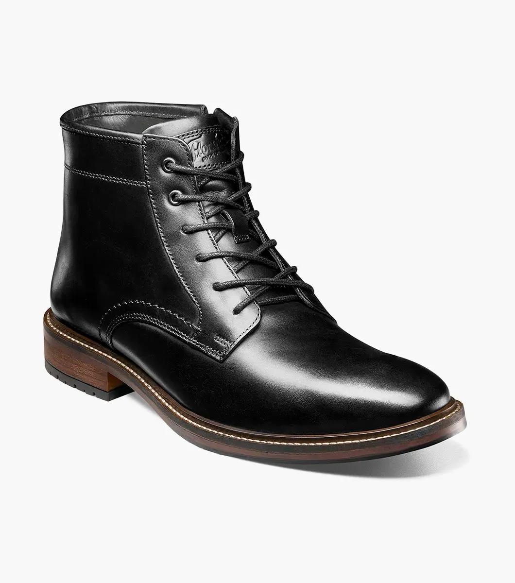 Forge  Plain Toe Lace Up Boot-Black| Florsheim Unisex