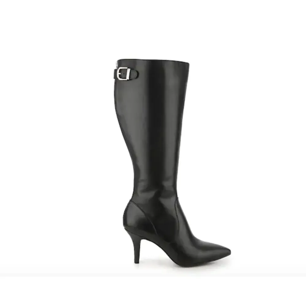 Fliss Black Leather Anne Klein Wide Calf Boots