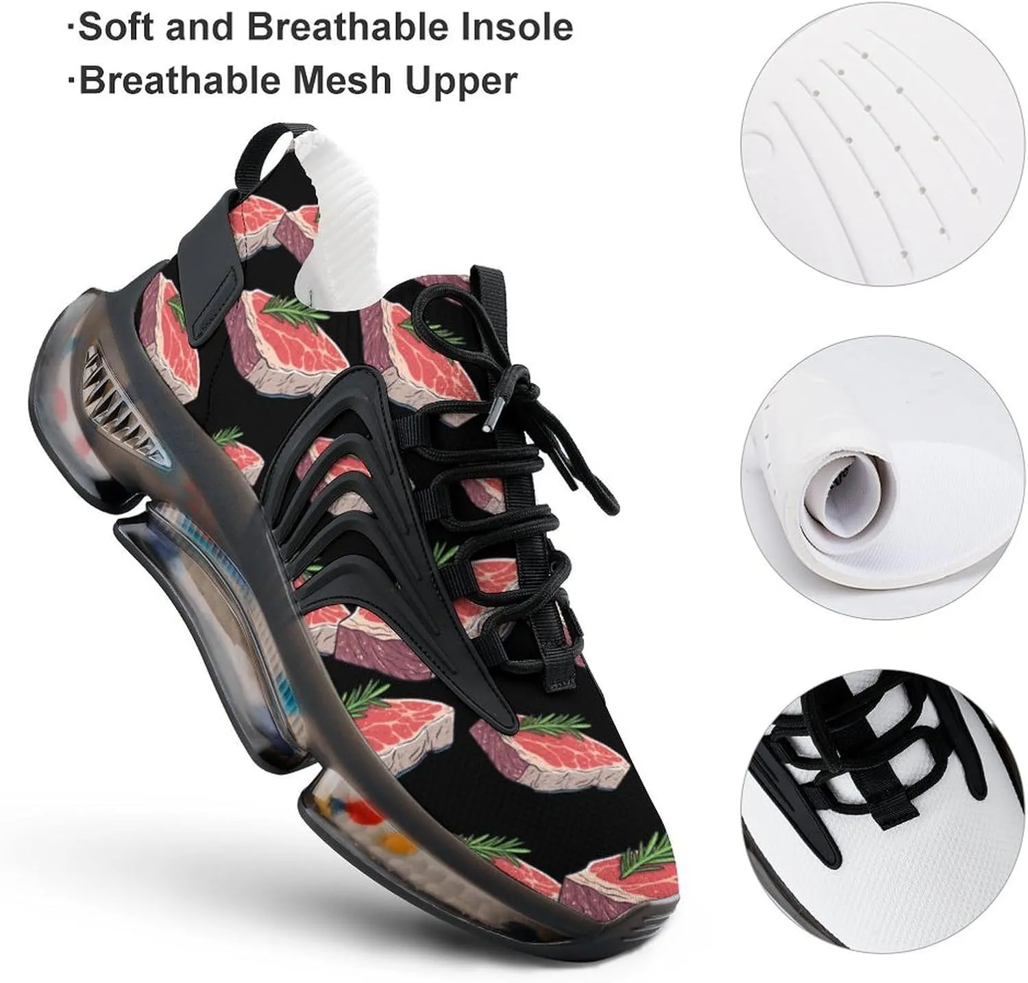 Food Steak Mens Sneakers Running Shoes Lightweight Athletic Shoes for Jogging Walking Gym