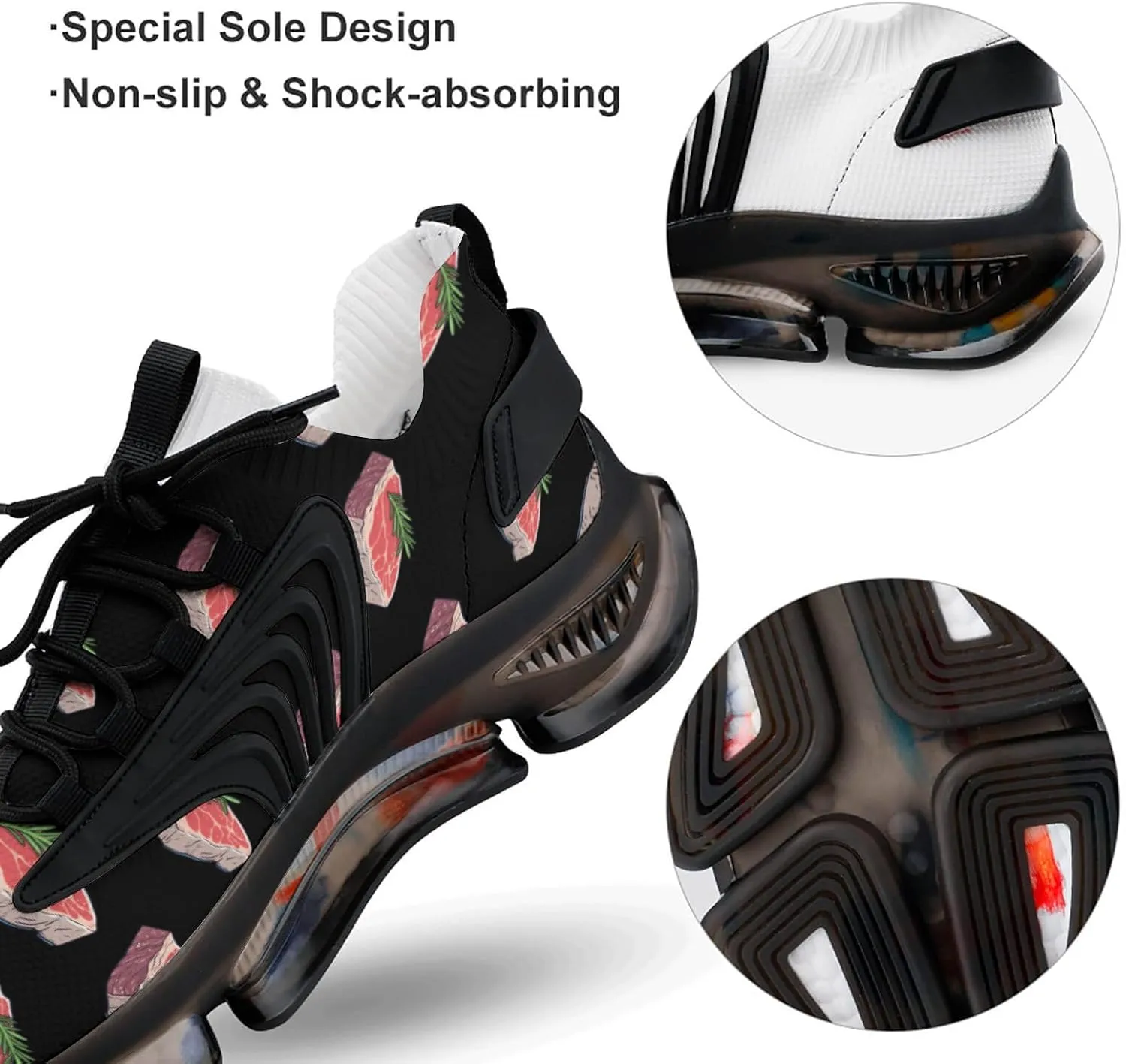 Food Steak Mens Sneakers Running Shoes Lightweight Athletic Shoes for Jogging Walking Gym