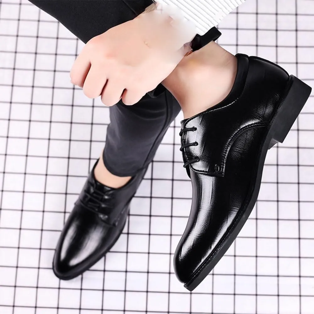 Formal Shoes Dress Oxford for Men Lace-up Evening Breathable Spanish Leather Slip Resistant Block Heel Anti-Slip Rubber Sole Uniform