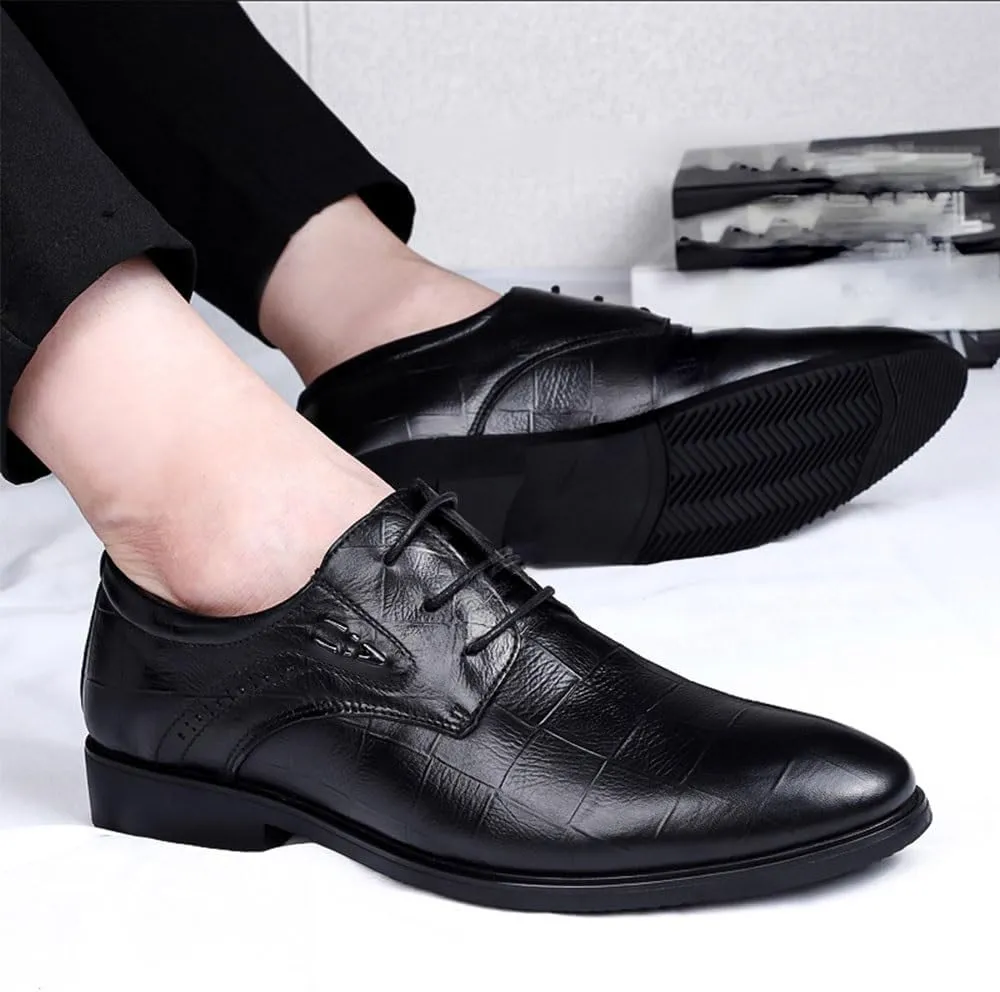 Formal Shoes Dress Oxford for Mens Lace-up Prom Pointed Toe Vegan Leather Non Slip Block Heel Anti-Slip Slip Resistant Casual