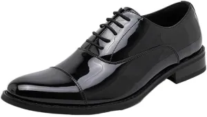 Formal Shoes Dress Oxford for Men's Lace Up Tuxedo Plain Toe Calfskin Leather Prom Wedding Non Slip Low Top Anti-Slip Casual Shoe