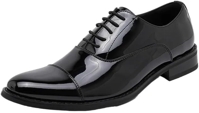 Formal Shoes Dress Oxford for Men's Lace Up Tuxedo Plain Toe Calfskin Leather Prom Wedding Non Slip Low Top Anti-Slip Casual Shoe