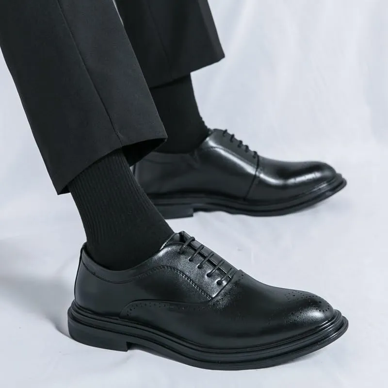 Formal Shoes for Men's Classic Lace Up Business Brogue Vegan Leather Slip Resistant Low Top Rubber Sole Non Slip Office