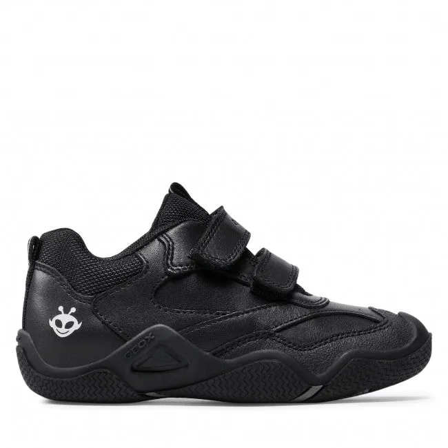 Geox Kids J Wader Smooth Leather School Shoes - Black