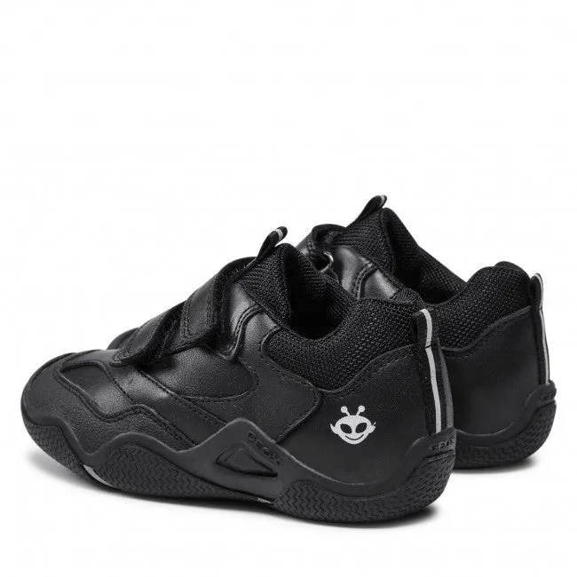 Geox Kids J Wader Smooth Leather School Shoes - Black