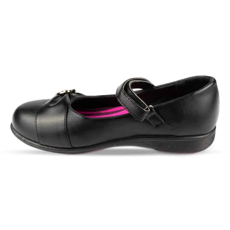 Girls Black Strap Fasten School Shoe