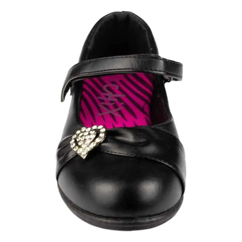 Girls Black Strap Fasten School Shoe