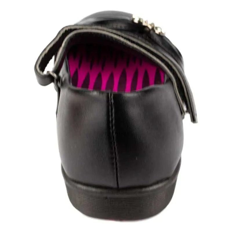 Girls Black Strap Fasten School Shoe