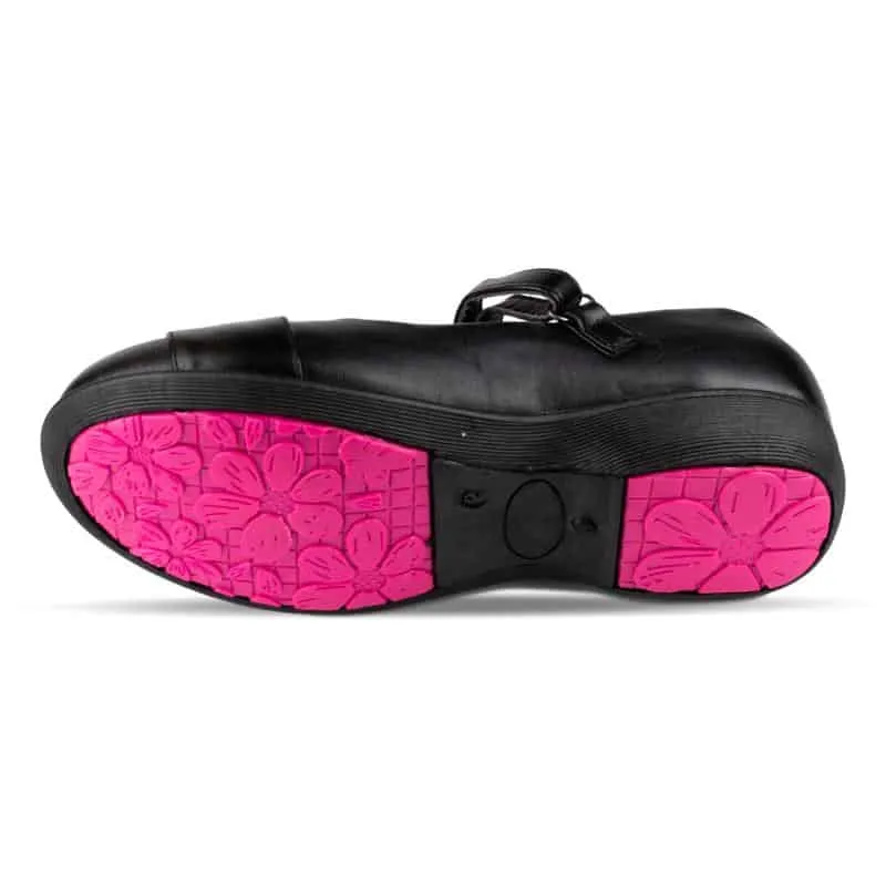 Girls Black Strap Fasten School Shoe
