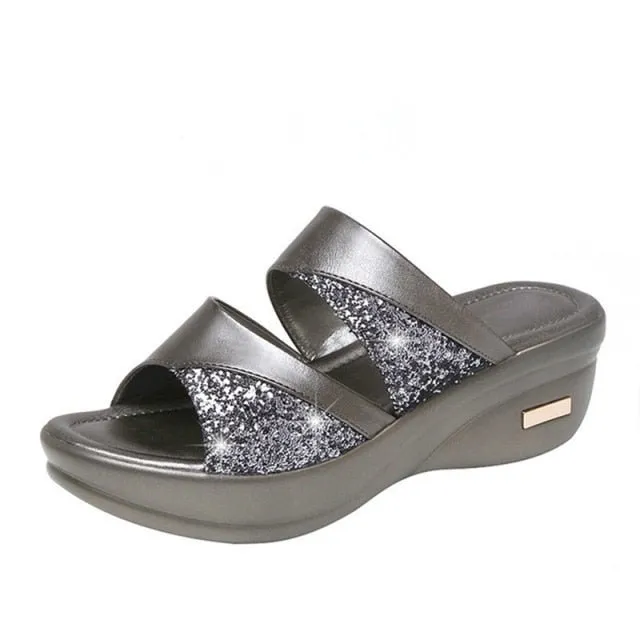 Gorgeous Glitter Wedge Slip On Sandal Shoes