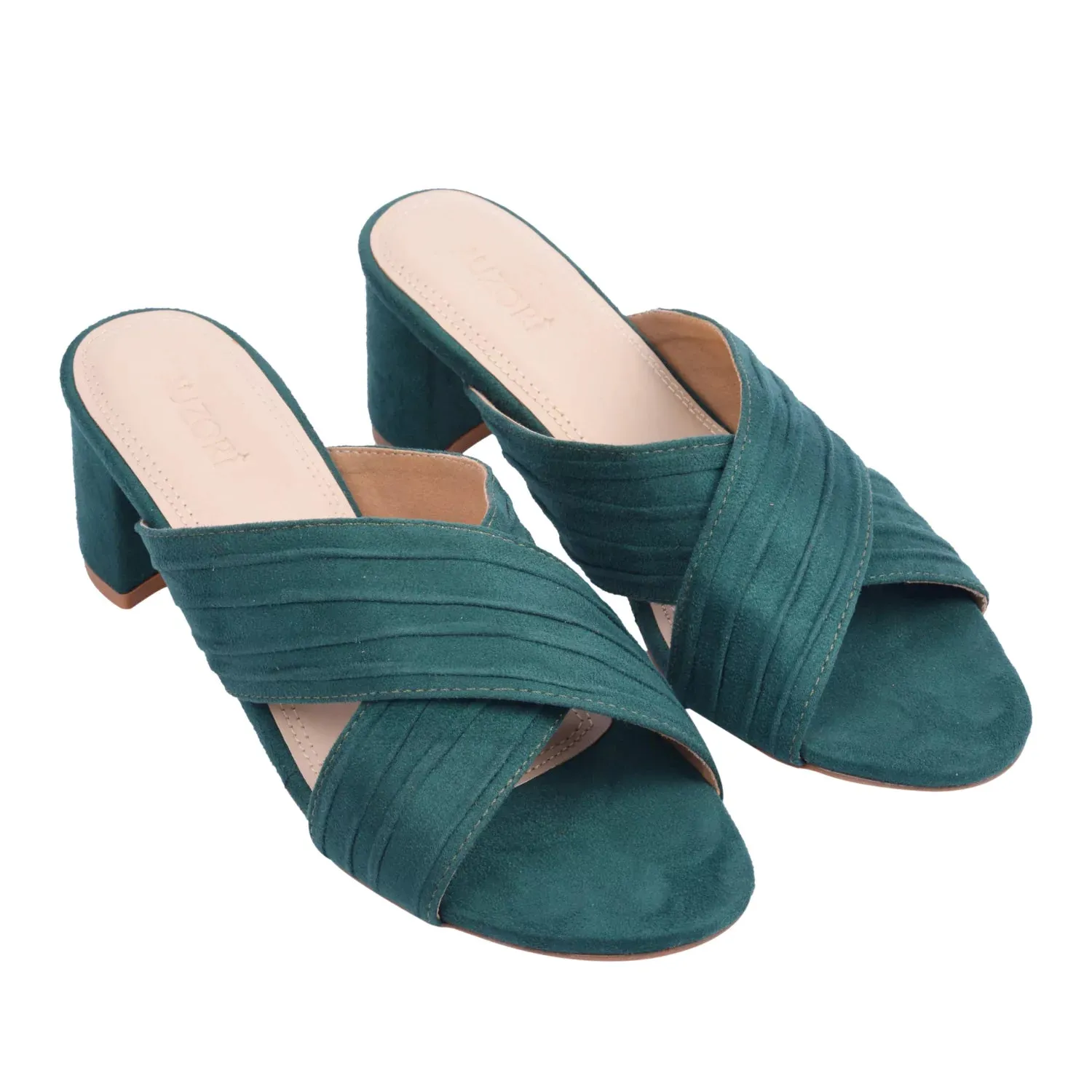 GRACEFUL Emerald Green Block Heels