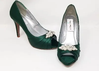 Green Wedding Shoes with Crystal Applique