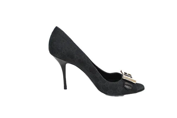 Gucci Monogram Peep-Toe Heels