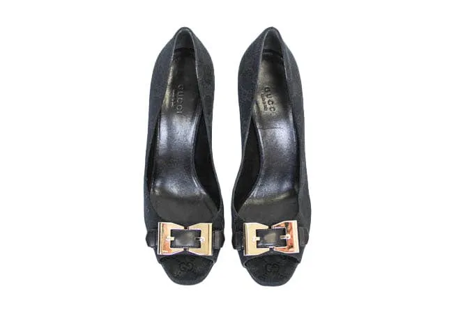 Gucci Monogram Peep-Toe Heels