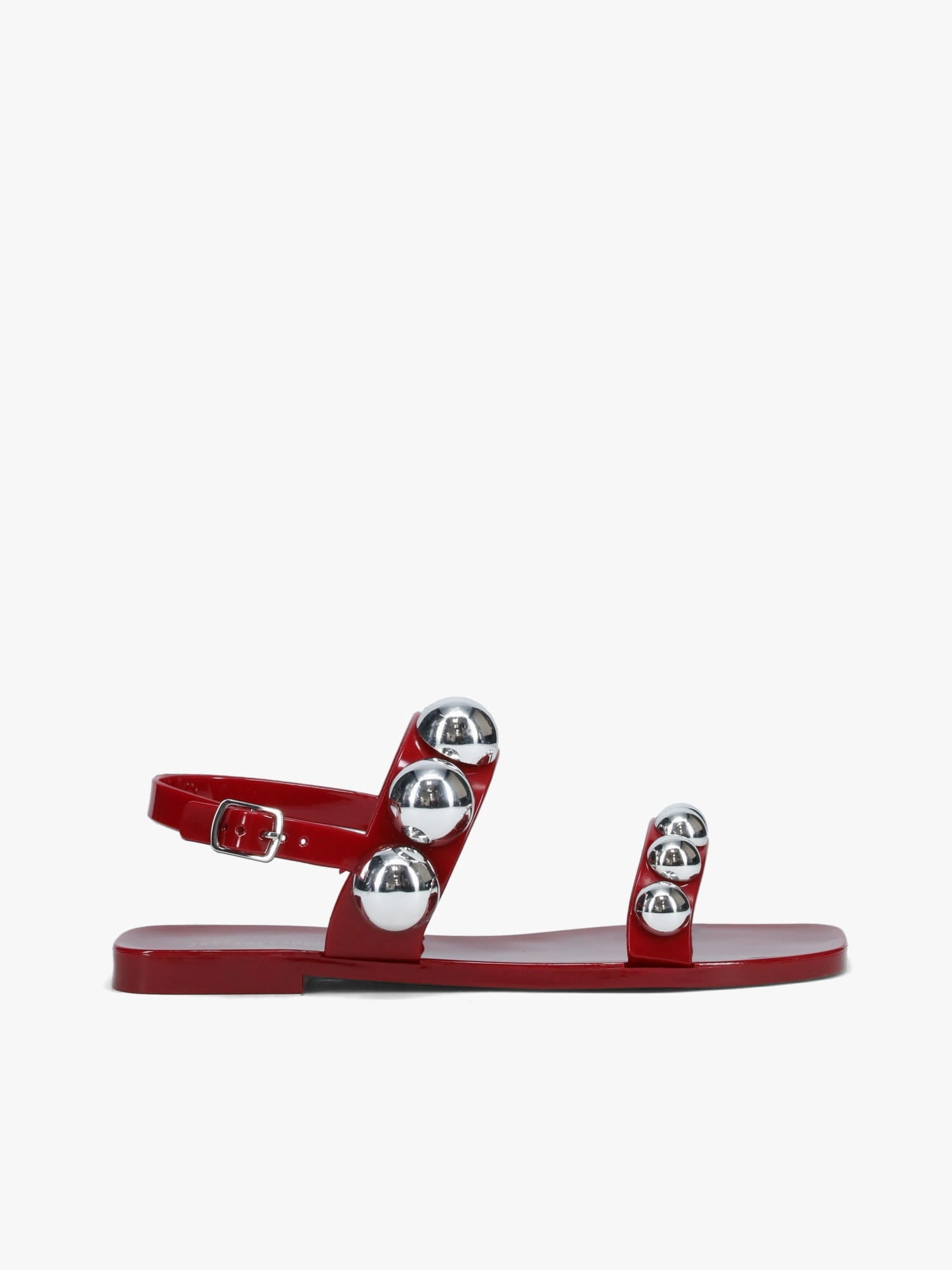 Waterproof Seam Relaxed Open Toe Shoes Gum Drop Red Silver shiny