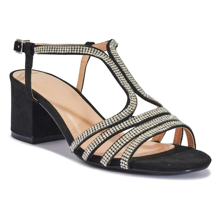 HALLIE7 Diamante Block Heel Sandals
