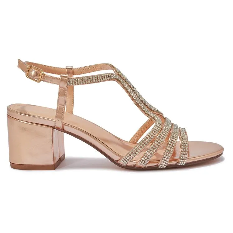 HALLIE7 Diamante Block Heel Sandals