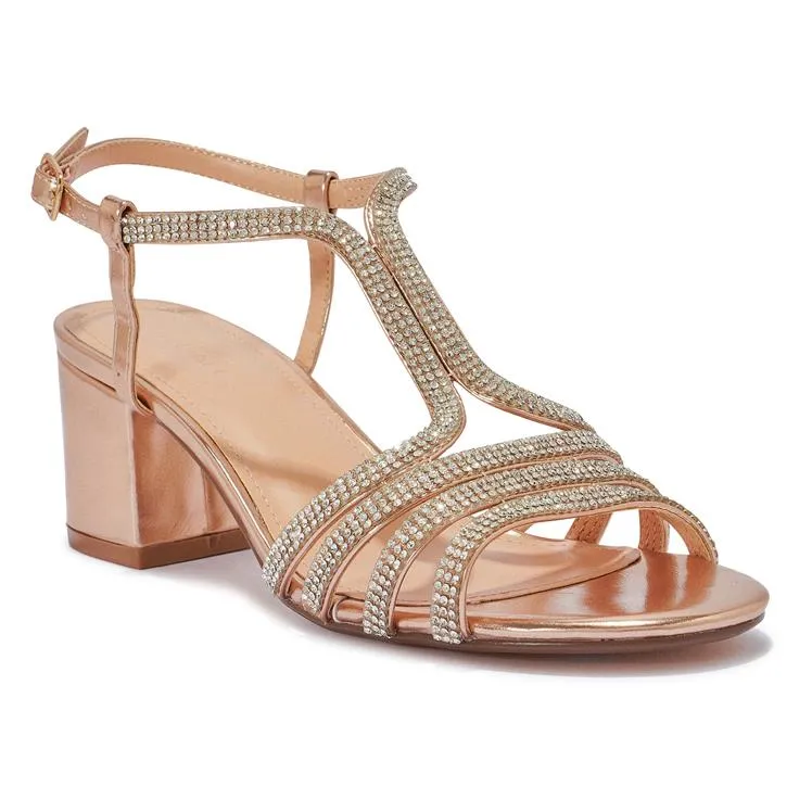 HALLIE7 Diamante Block Heel Sandals