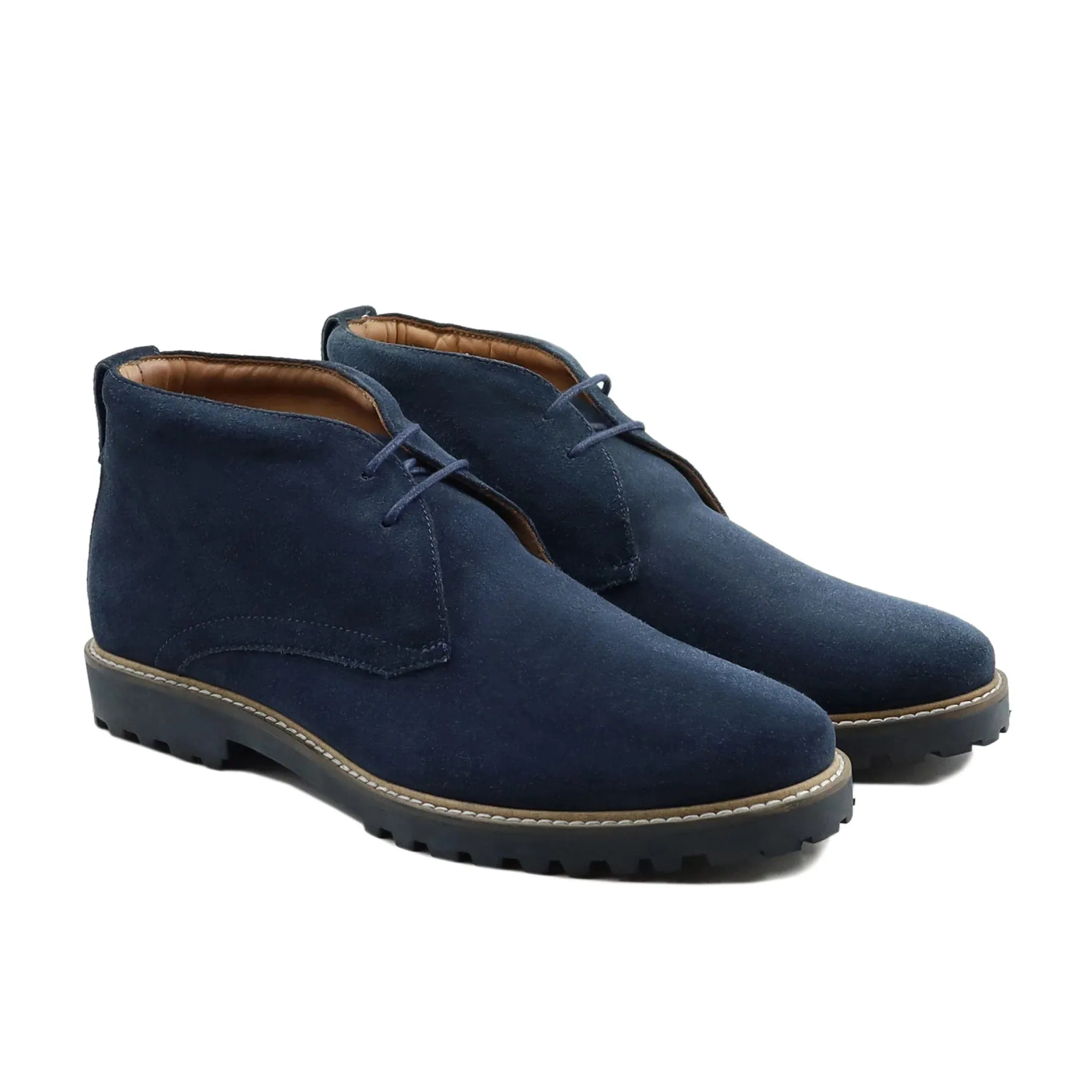 Handmade Custom Suede Leather Blue Dress Chukka Boots For Men