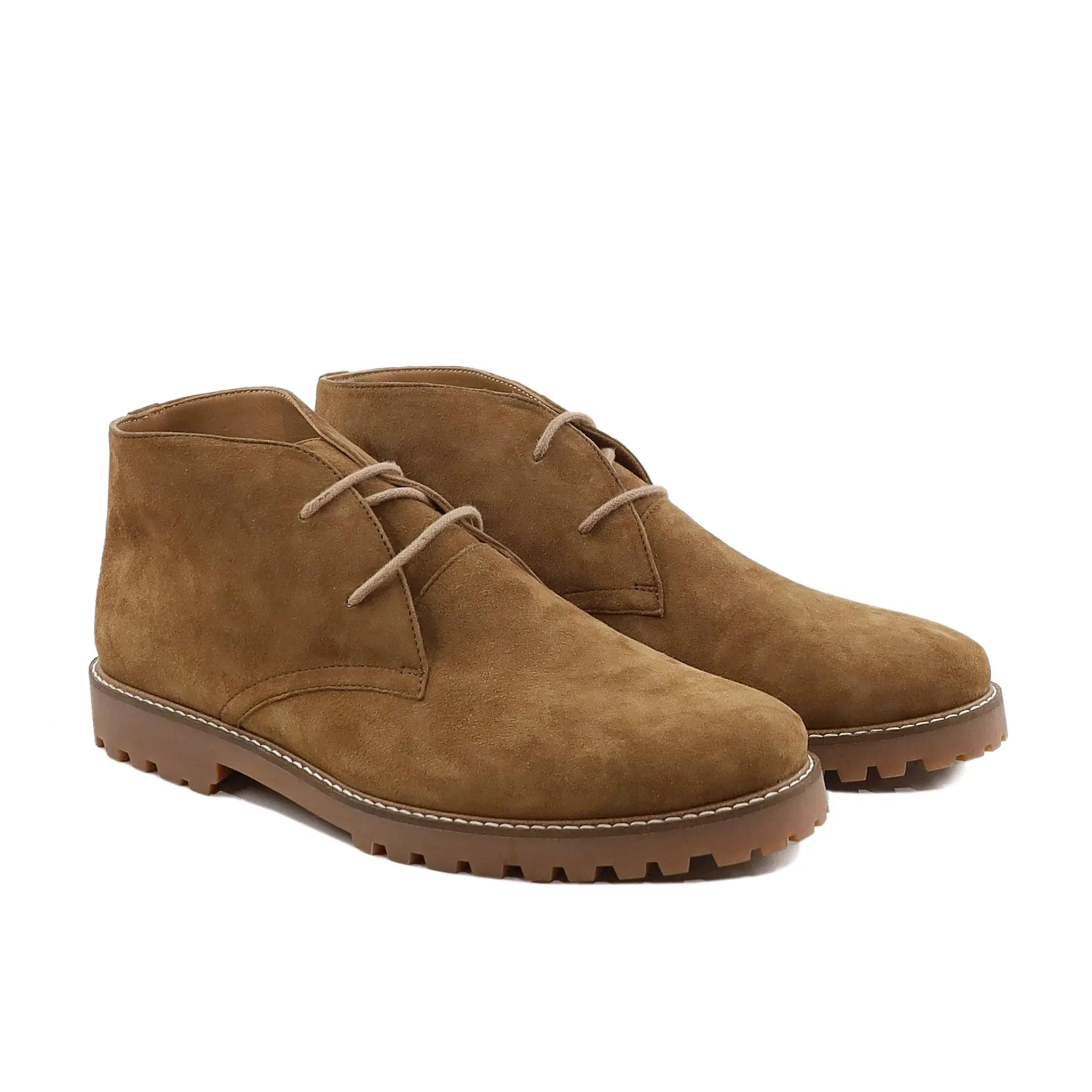 Handmade Custom Suede Leather Camel Dress Chukka Boots For Men