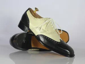Handmade Men's black Off White Wing Tip Brogue Leather Shoes, Men Designer Shoes