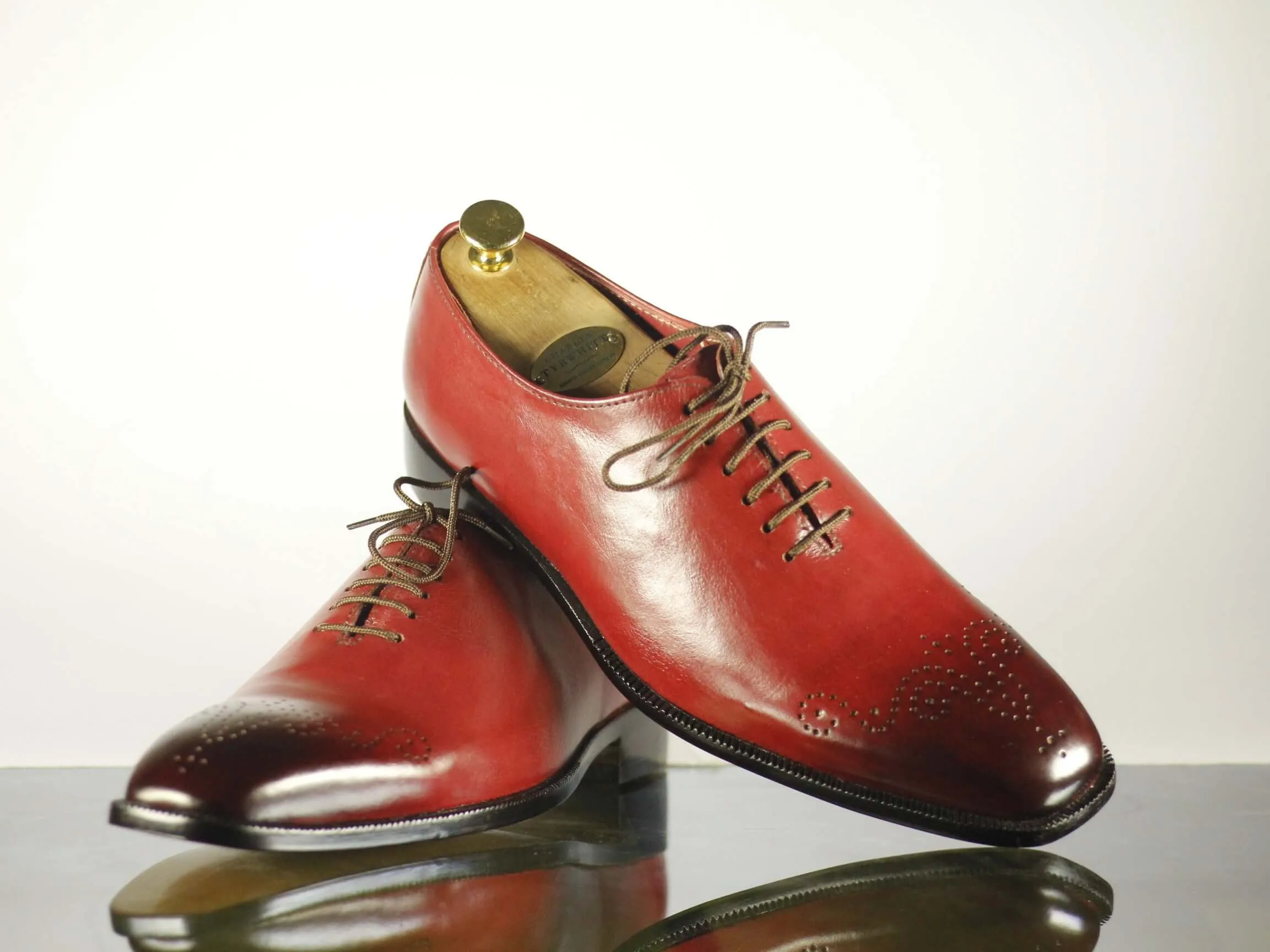 Handmade Men's Burgundy Color Leather Brogue Toe Lace Up Shoes, Men Designer Dress Formal Luxury Shoes