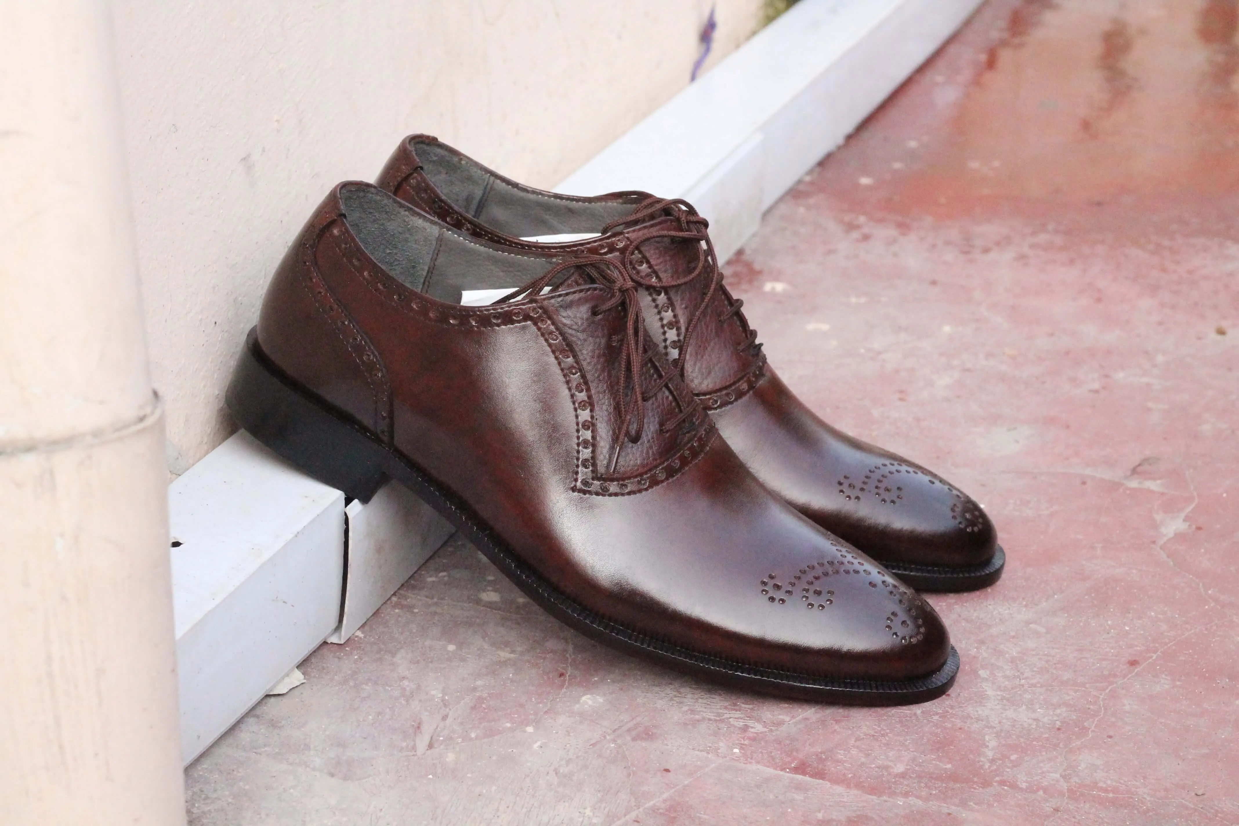 Handmade Men's Dark Brown Brogue Leather Lace Up Shoes, Men Designer Dress Formal Luxury Shoes